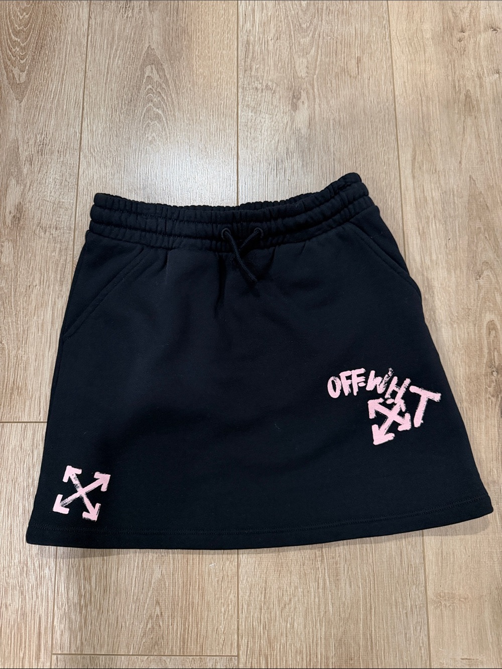 Off-White Black Mini Skirt with Pink Logo Accents